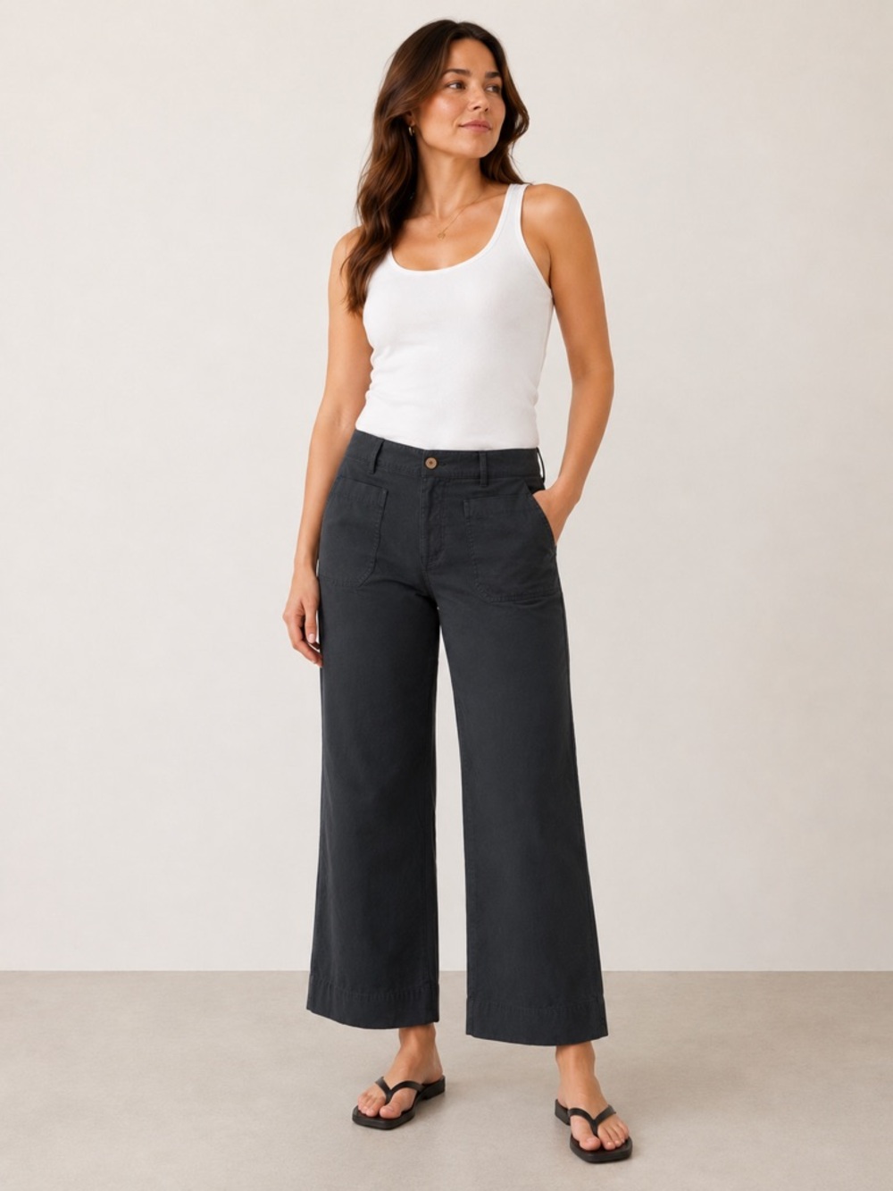J.Crew Black Wide Leg Crop Pants Linen Blend Petite 34P NWT